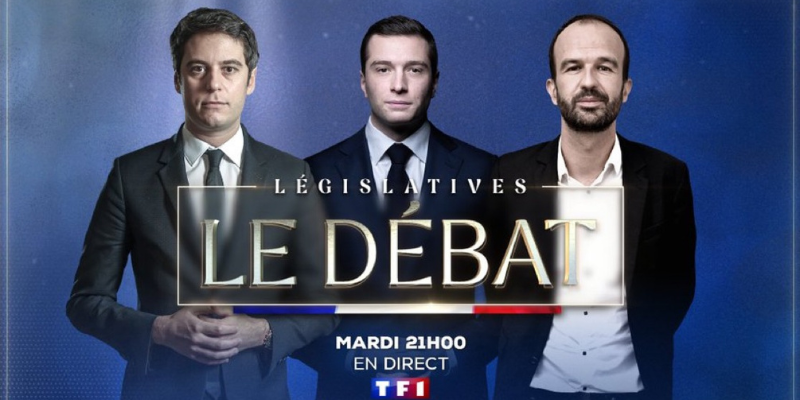 Élections législatives : débat entre Gabriel Attal, Jordan Bardella et Manuel Bompard @ Studios TF1 | Boulogne-Billancourt | Île-de-France | France